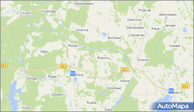 mapa Rokiciny gmina Czarna Dąbrówka, Rokiciny gmina Czarna Dąbrówka na mapie Targeo