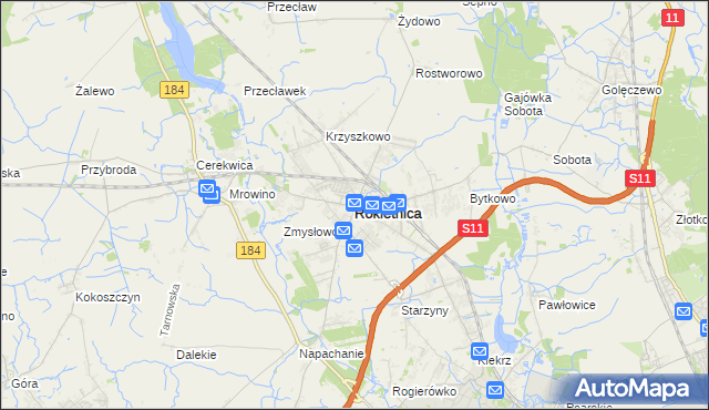 mapa Rokietnica powiat poznański, Rokietnica powiat poznański na mapie Targeo