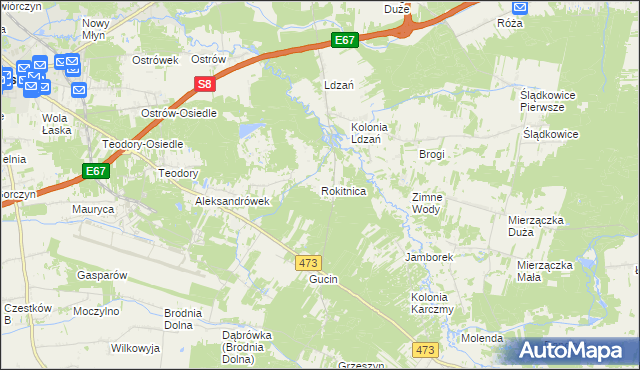 mapa Rokitnica gmina Łask, Rokitnica gmina Łask na mapie Targeo