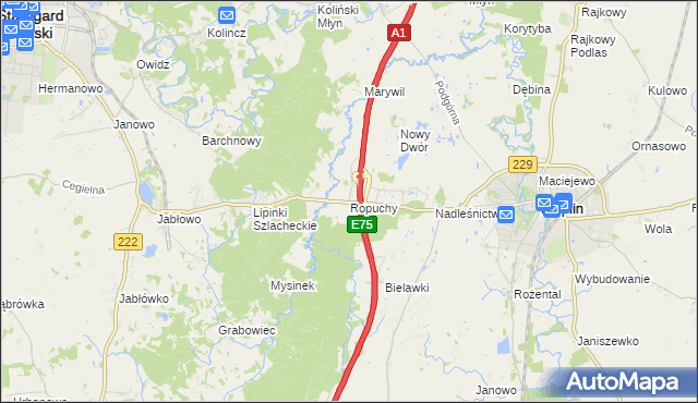 mapa Ropuchy, Ropuchy na mapie Targeo