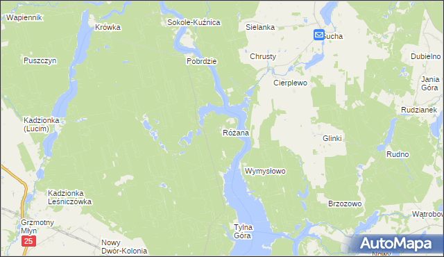 mapa Różana gmina Koronowo, Różana gmina Koronowo na mapie Targeo