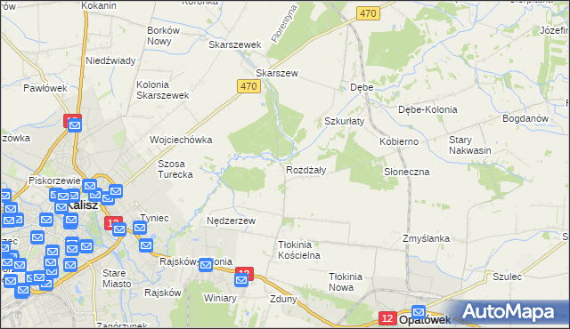 mapa Rożdżały gmina Opatówek, Rożdżały gmina Opatówek na mapie Targeo