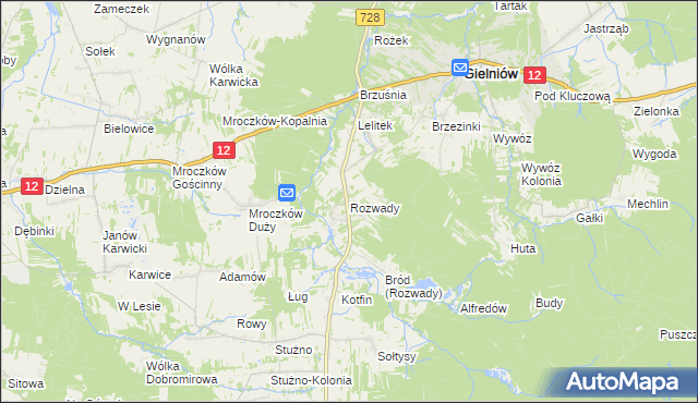 mapa Rozwady gmina Gielniów, Rozwady gmina Gielniów na mapie Targeo