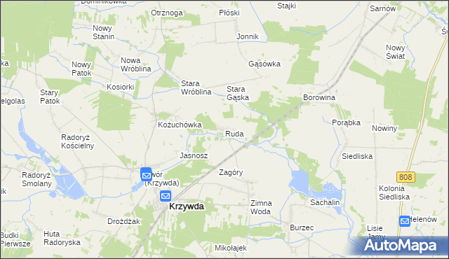 mapa Ruda gmina Krzywda, Ruda gmina Krzywda na mapie Targeo