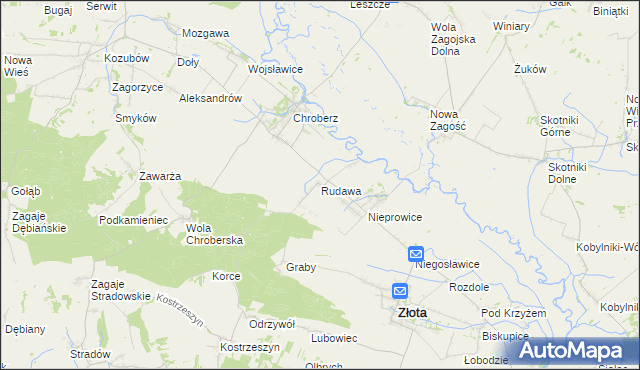 mapa Rudawa gmina Złota, Rudawa gmina Złota na mapie Targeo