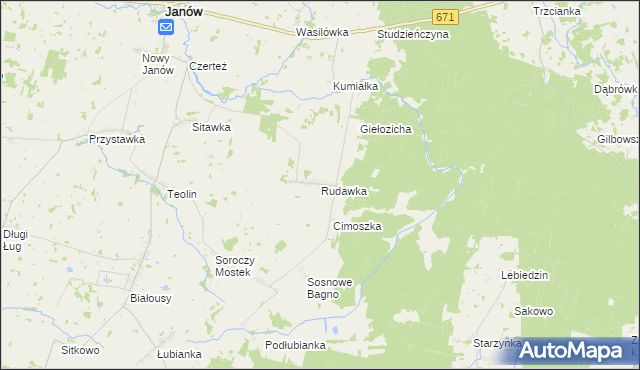 mapa Rudawka gmina Janów, Rudawka gmina Janów na mapie Targeo