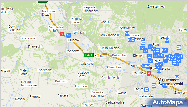 mapa Rudka gmina Kunów, Rudka gmina Kunów na mapie Targeo