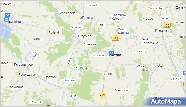 mapa Rudunki gmina Zadzim, Rudunki gmina Zadzim na mapie Targeo