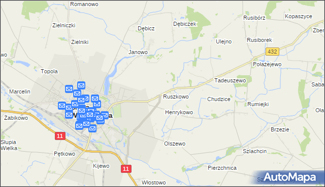 mapa Ruszkowo gmina Środa Wielkopolska, Ruszkowo gmina Środa Wielkopolska na mapie Targeo