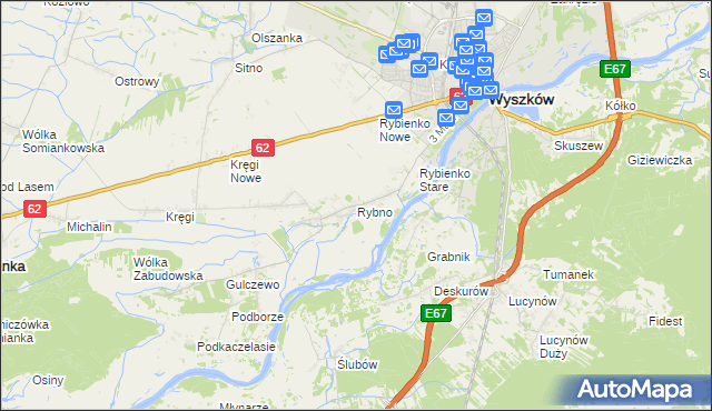 mapa Rybno gmina Wyszków, Rybno gmina Wyszków na mapie Targeo