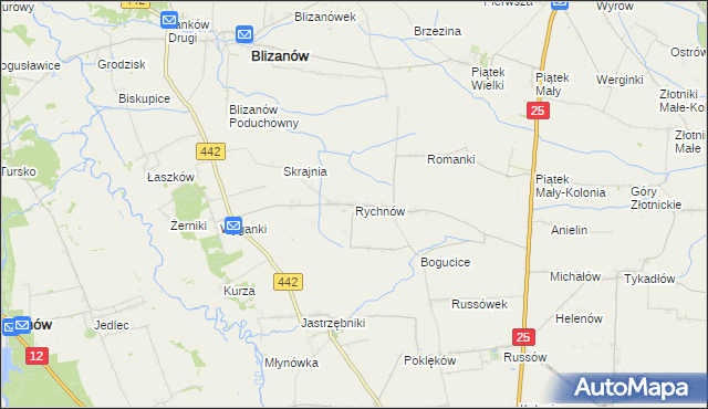 mapa Rychnów gmina Blizanów, Rychnów gmina Blizanów na mapie Targeo