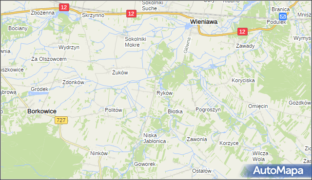 mapa Ryków gmina Wieniawa, Ryków gmina Wieniawa na mapie Targeo