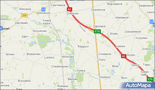 mapa Rzegocin gmina Lubień Kujawski, Rzegocin gmina Lubień Kujawski na mapie Targeo