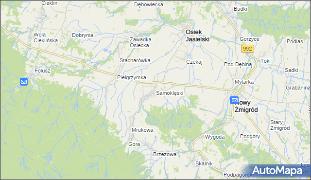 mapa Samoklęski gmina Osiek Jasielski, Samoklęski gmina Osiek Jasielski na mapie Targeo