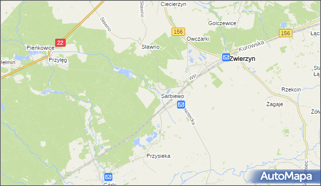 mapa Sarbiewo gmina Zwierzyn, Sarbiewo gmina Zwierzyn na mapie Targeo