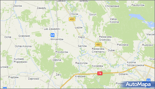 mapa Sarnów gmina Widawa, Sarnów gmina Widawa na mapie Targeo