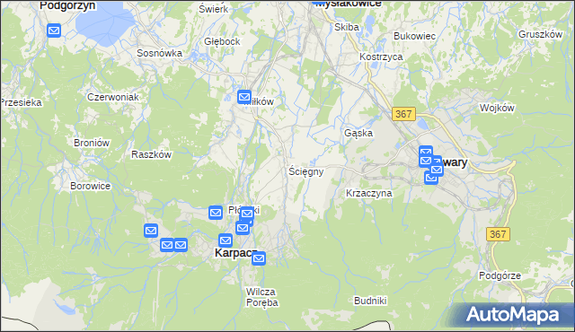 mapa Ściegny, Ściegny na mapie Targeo