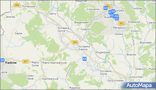 mapa Ścinawka Średnia, Ścinawka Średnia na mapie Targeo