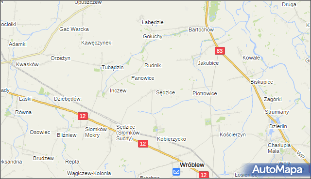 mapa Sędzice gmina Wróblew, Sędzice gmina Wróblew na mapie Targeo