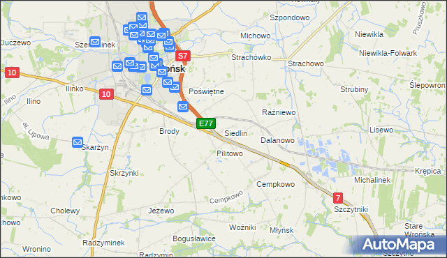 mapa Siedlin, Siedlin na mapie Targeo