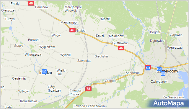 mapa Siedliska gmina Szczekociny, Siedliska gmina Szczekociny na mapie Targeo