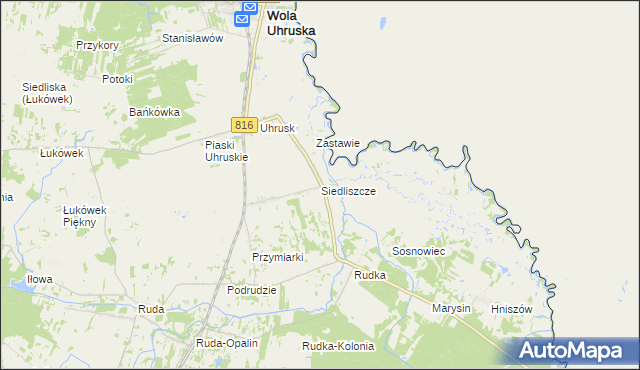 mapa Siedliszcze gmina Wola Uhruska, Siedliszcze gmina Wola Uhruska na mapie Targeo