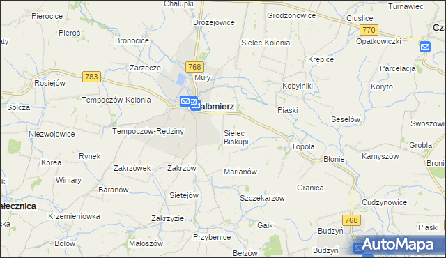 mapa Sielec Biskupi, Sielec Biskupi na mapie Targeo