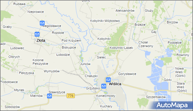 mapa Sielec gmina Wiślica, Sielec gmina Wiślica na mapie Targeo
