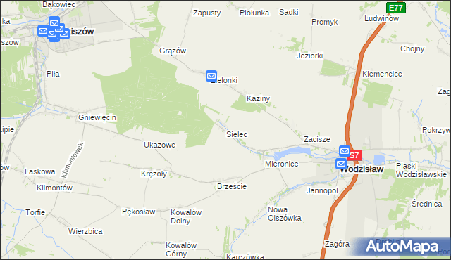 mapa Sielec gmina Wodzisław, Sielec gmina Wodzisław na mapie Targeo