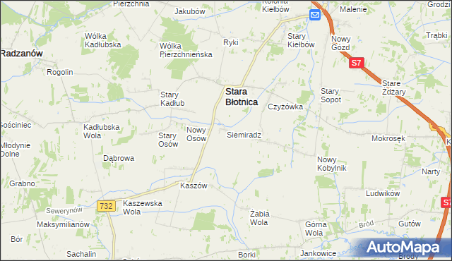 mapa Siemiradz gmina Stara Błotnica, Siemiradz gmina Stara Błotnica na mapie Targeo