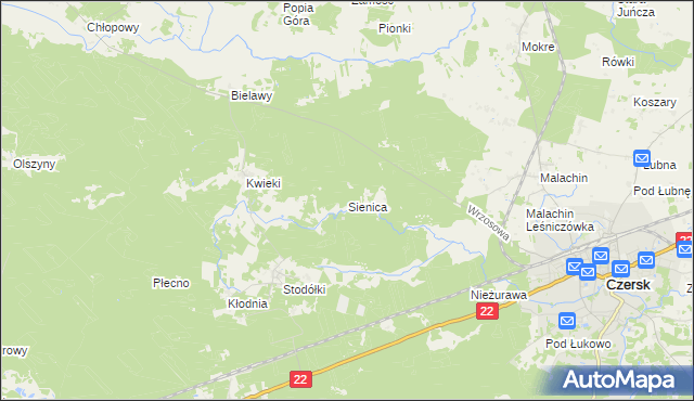 mapa Sienica gmina Czersk, Sienica gmina Czersk na mapie Targeo