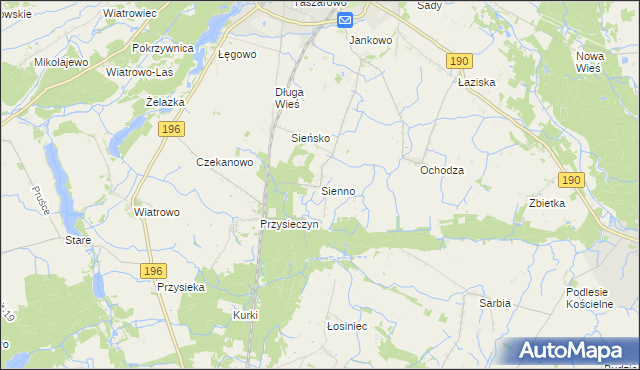 mapa Sienno gmina Wągrowiec, Sienno gmina Wągrowiec na mapie Targeo