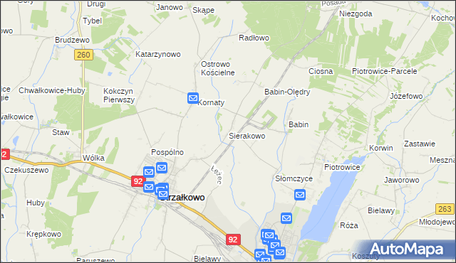 mapa Sierakowo gmina Strzałkowo, Sierakowo gmina Strzałkowo na mapie Targeo