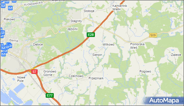 mapa Sierpin, Sierpin na mapie Targeo