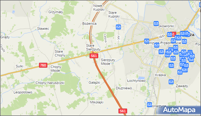 mapa Sierzputy Młode, Sierzputy Młode na mapie Targeo