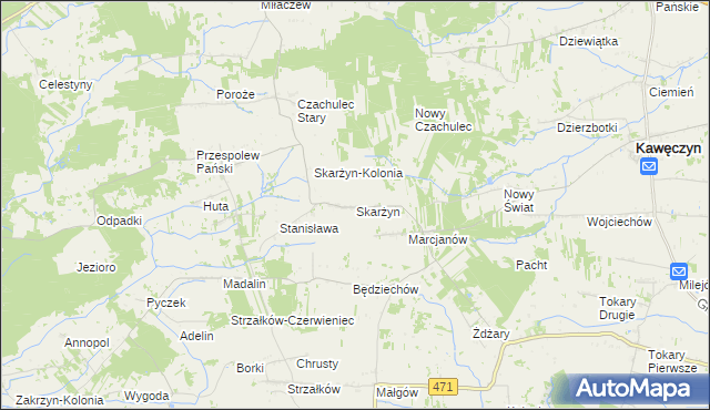 mapa Skarżyn gmina Kawęczyn, Skarżyn gmina Kawęczyn na mapie Targeo