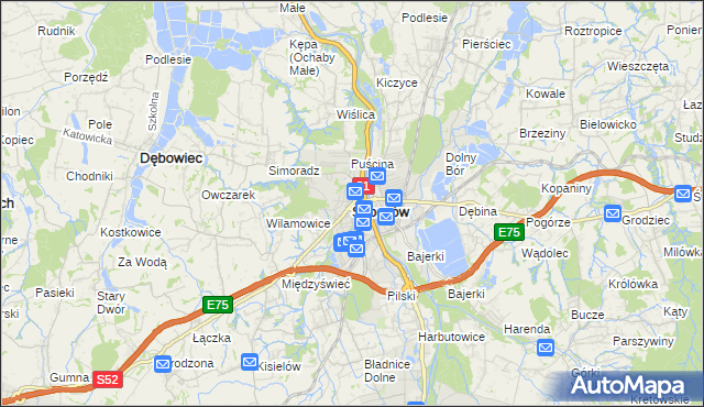 mapa Skoczów powiat cieszyński, Skoczów powiat cieszyński na mapie Targeo