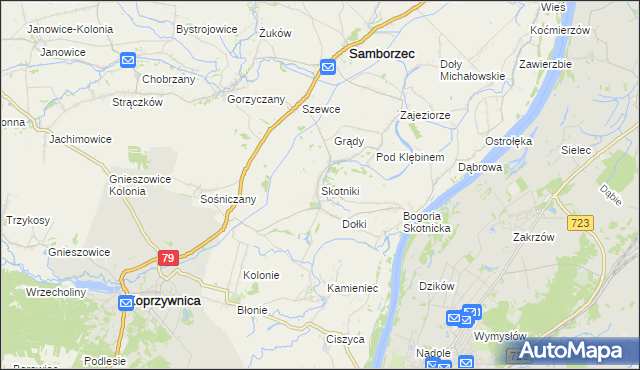 mapa Skotniki gmina Samborzec, Skotniki gmina Samborzec na mapie Targeo