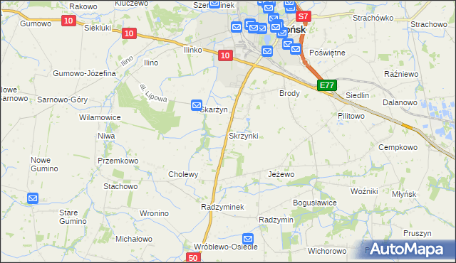 mapa Skrzynki gmina Płońsk, Skrzynki gmina Płońsk na mapie Targeo