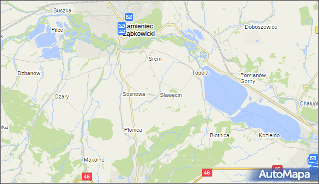 mapa Sławęcin gmina Kamieniec Ząbkowicki, Sławęcin gmina Kamieniec Ząbkowicki na mapie Targeo