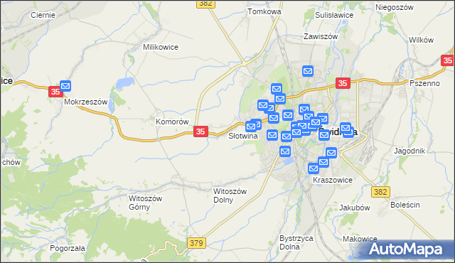 mapa Słotwina gmina Świdnica, Słotwina gmina Świdnica na mapie Targeo