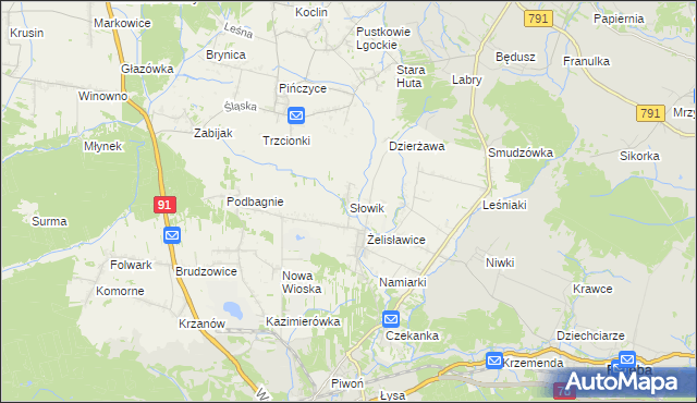 mapa Słowik gmina Siewierz, Słowik gmina Siewierz na mapie Targeo