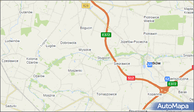 mapa Sługocin gmina Jastków, Sługocin gmina Jastków na mapie Targeo