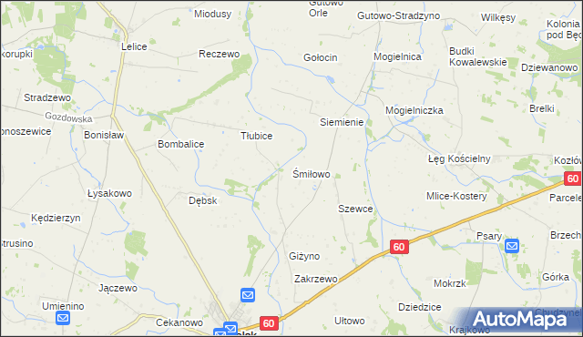 mapa Śmiłowo gmina Bielsk, Śmiłowo gmina Bielsk na mapie Targeo