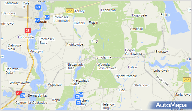 mapa Smolarnia gmina Ślesin, Smolarnia gmina Ślesin na mapie Targeo