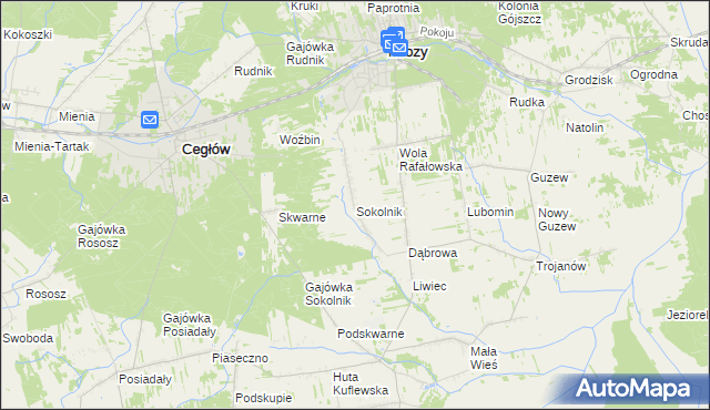 mapa Sokolnik gmina Mrozy, Sokolnik gmina Mrozy na mapie Targeo