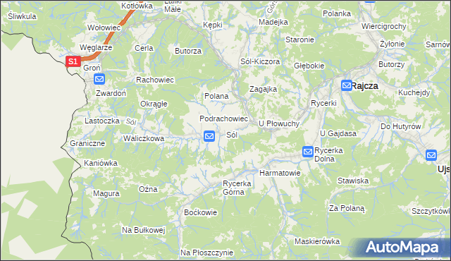 mapa Sól gmina Rajcza, Sól gmina Rajcza na mapie Targeo