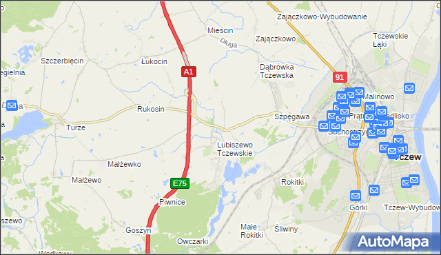 mapa Stanisławie gmina Tczew, Stanisławie gmina Tczew na mapie Targeo