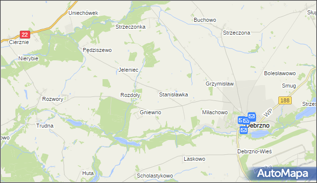 mapa Stanisławka gmina Debrzno, Stanisławka gmina Debrzno na mapie Targeo