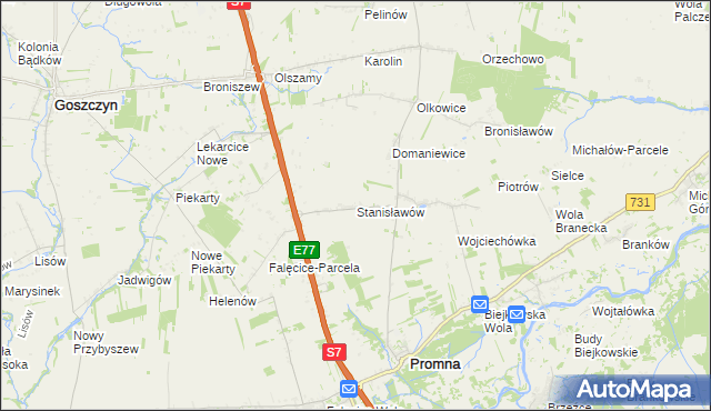 mapa Stanisławów gmina Promna, Stanisławów gmina Promna na mapie Targeo